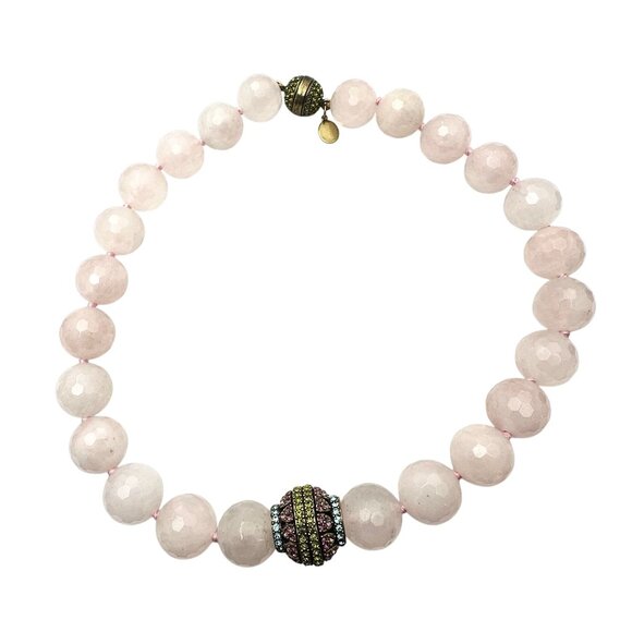 Heidi Daus Pink Rose Quartz Crystal Bronze Tone Statement Necklace - Picture 1 of 2